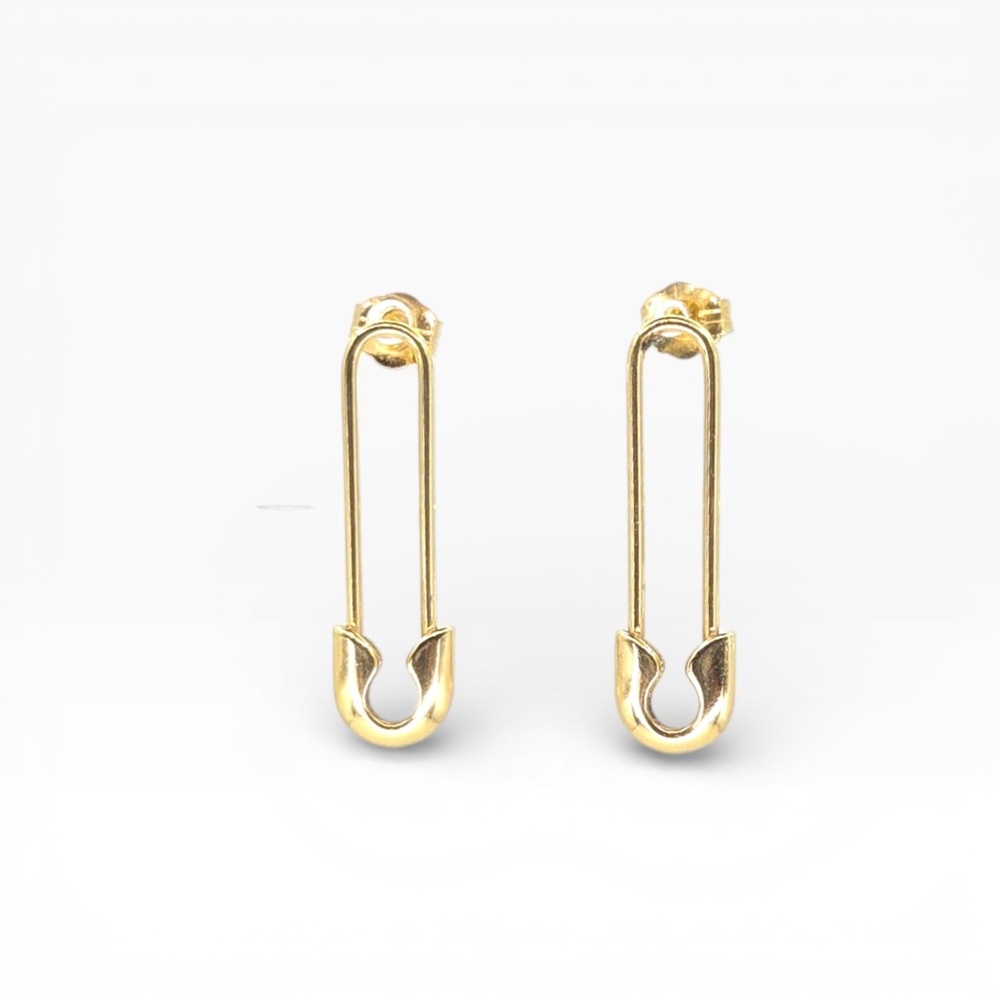 14K Yellow Real Gold Safety Pin Earrings